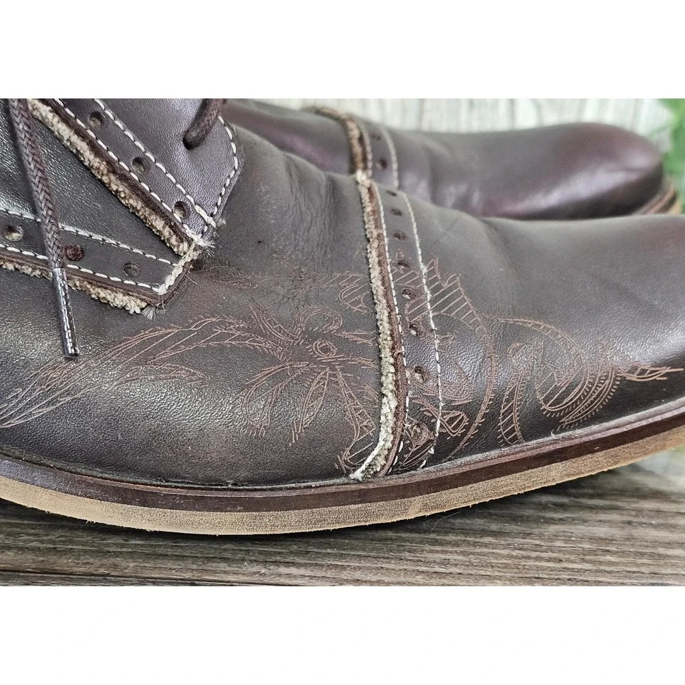 T2[in] Leather Oxford Dress Shoes Men's 45 Engraved‎ Design Frayed Stitch Spain